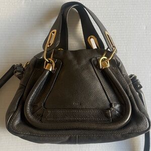 Chloé Paraty Small Leather Satchel Shoulder Bag Grey Gold Hardware
